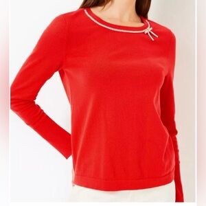 Lilly Pulitzer Rhinestone Collar Morgen Sweater Women’s Size XL Rococo Red